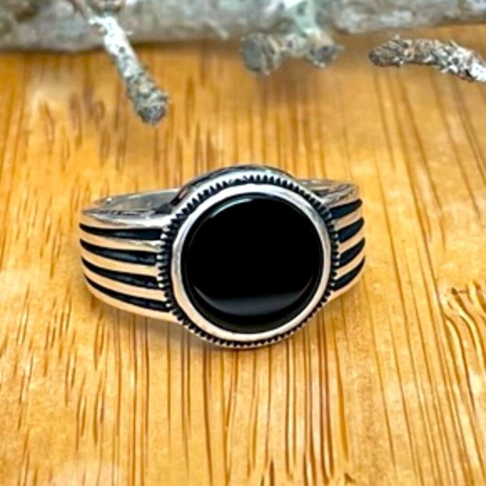 925 Sterling Silver Men's Rings With Natural Onyx - Picture 2 of 9